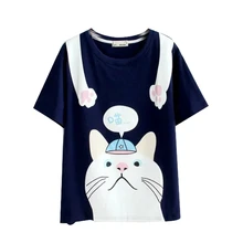 Веселые милые футболки в стиле Харадзюку с принтом кота женские летние хлопковые футболки с коротким рукавом Kawaii повседневные топы для девочек