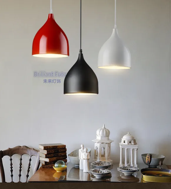 Modern Color Pendant Lights E27 Holder Ac220v Aluminum Black White Modern Color Pendant Lights E27 Holder Ac220v Aluminum Black White Red Single Head Dining Room Lamps
