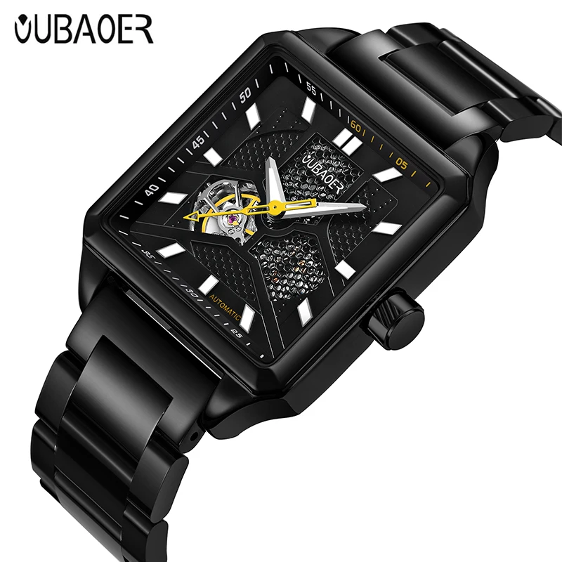 

OUBAOER Mechanical Watch Men Hodinky XFCS Luxury Brand Full Steel Rectangle Automatic Watch Mens Wristwatch Relogio Masculino
