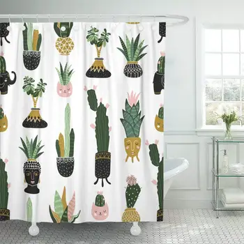 

Fabric Shower Curtain Boho Tropical House Plants Scandinavian Style Design Elephant Animal Buddha Cacti Cat Decorative