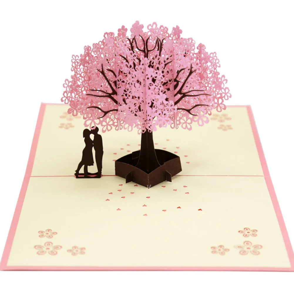 Романтические Складные Полые деревья сакуры 3D всплывающие открытки подарок на день Святого Валентина открытка свадебные приглашения Поздравительные открытки юбилей