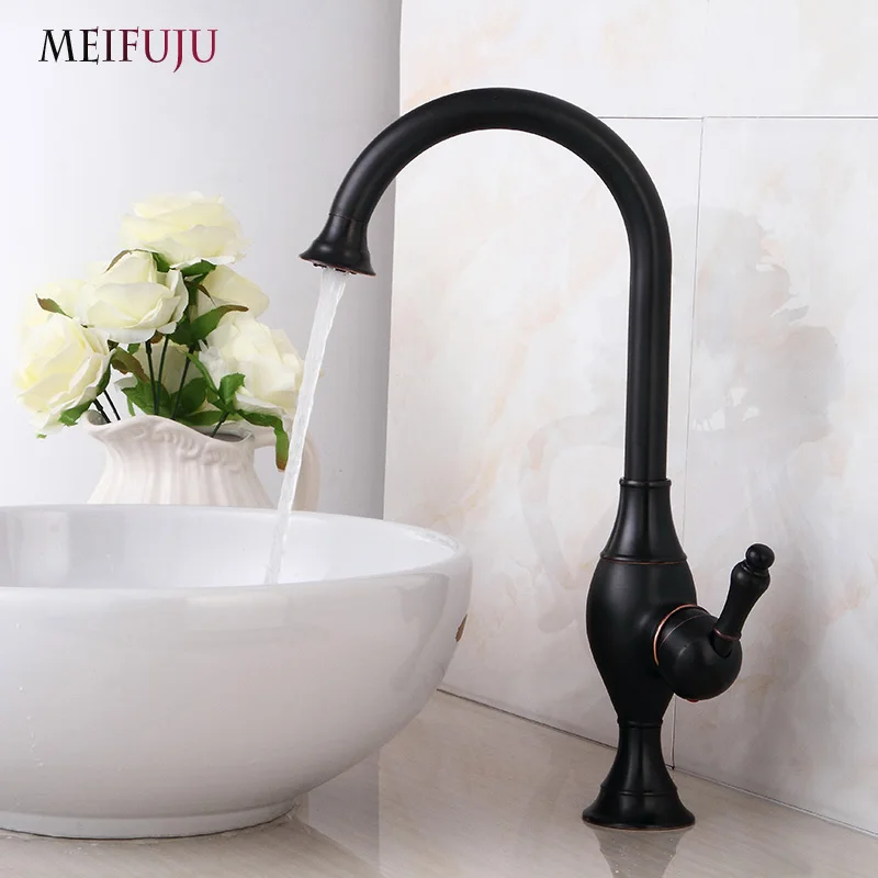 

MEIFUJU Basin Faucets Bathroom Sink Black Mixer Deck Mounted Single Handle Single Hole WC Bathroom Faucet washbasin Taps Swivel