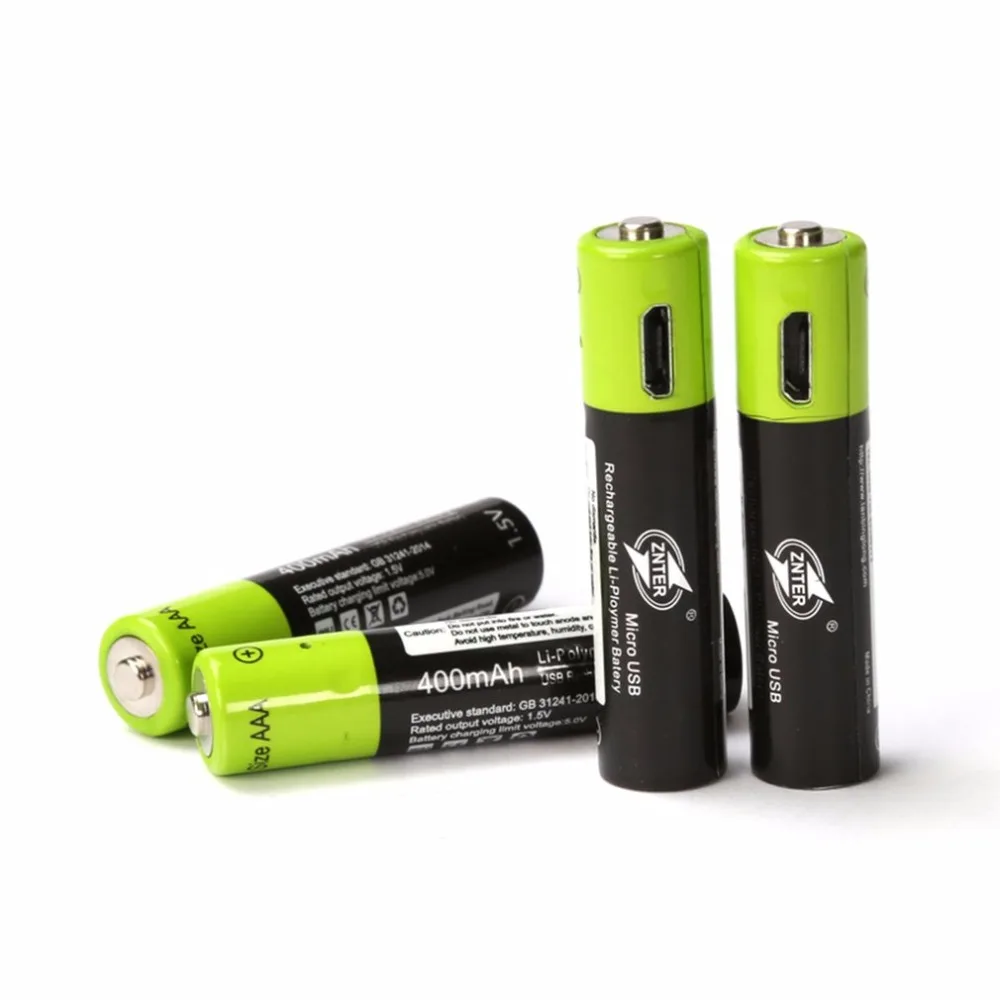 

4pcs/lot ZNTER Mirco USB Rechargeable Battery 1.5V AAA 600mAh Toy Remote Control Battery Lithium Polymer Battery