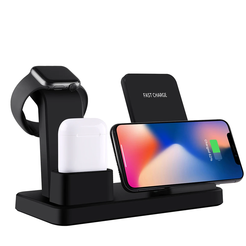 Ahowie 3in1Qi Беспроводное зарядное устройство держатель для Iphone XR XS MX 8 Plus X Apple Watch 4 3 2 Stand Chargeur индукция для Samsung S8 plus - Тип штекера: Универсальный