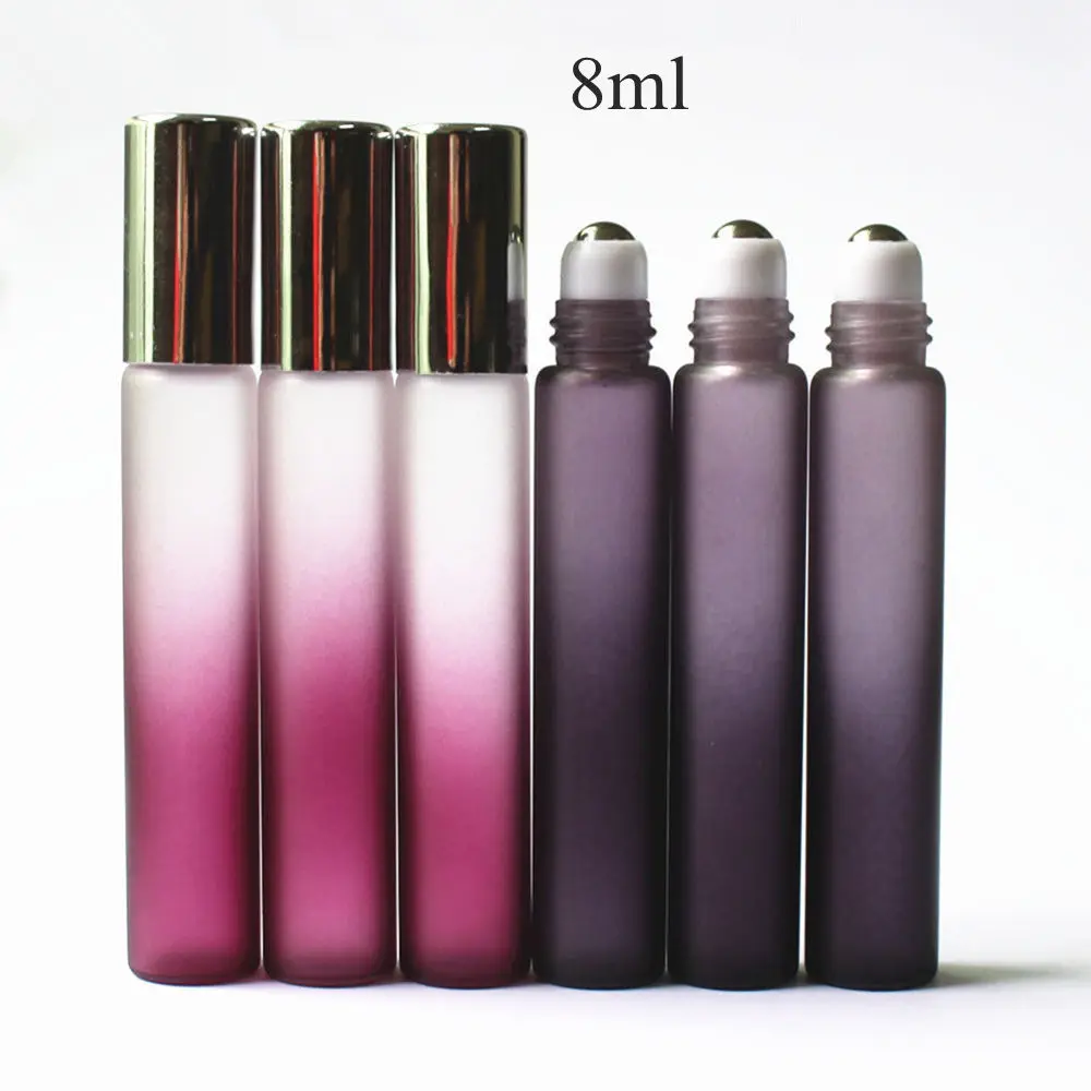 

100pcs/lot Black / Purple Color 10ml Glass Roll on Bottle with Stainless Steel/Glass Ball 10cc Perfume Essential Oil Bottle