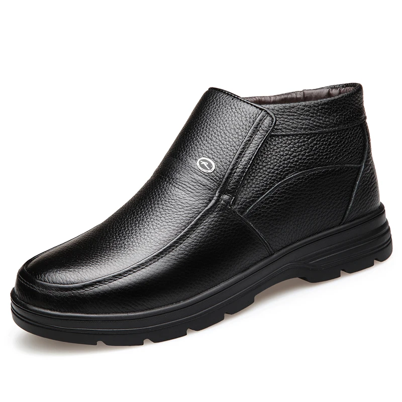 Man's Genuine Leather Boots Winter Snow Shoes Wool Inner Anti slip Father Ankle Boots 45 46 Waterproof Man Snow