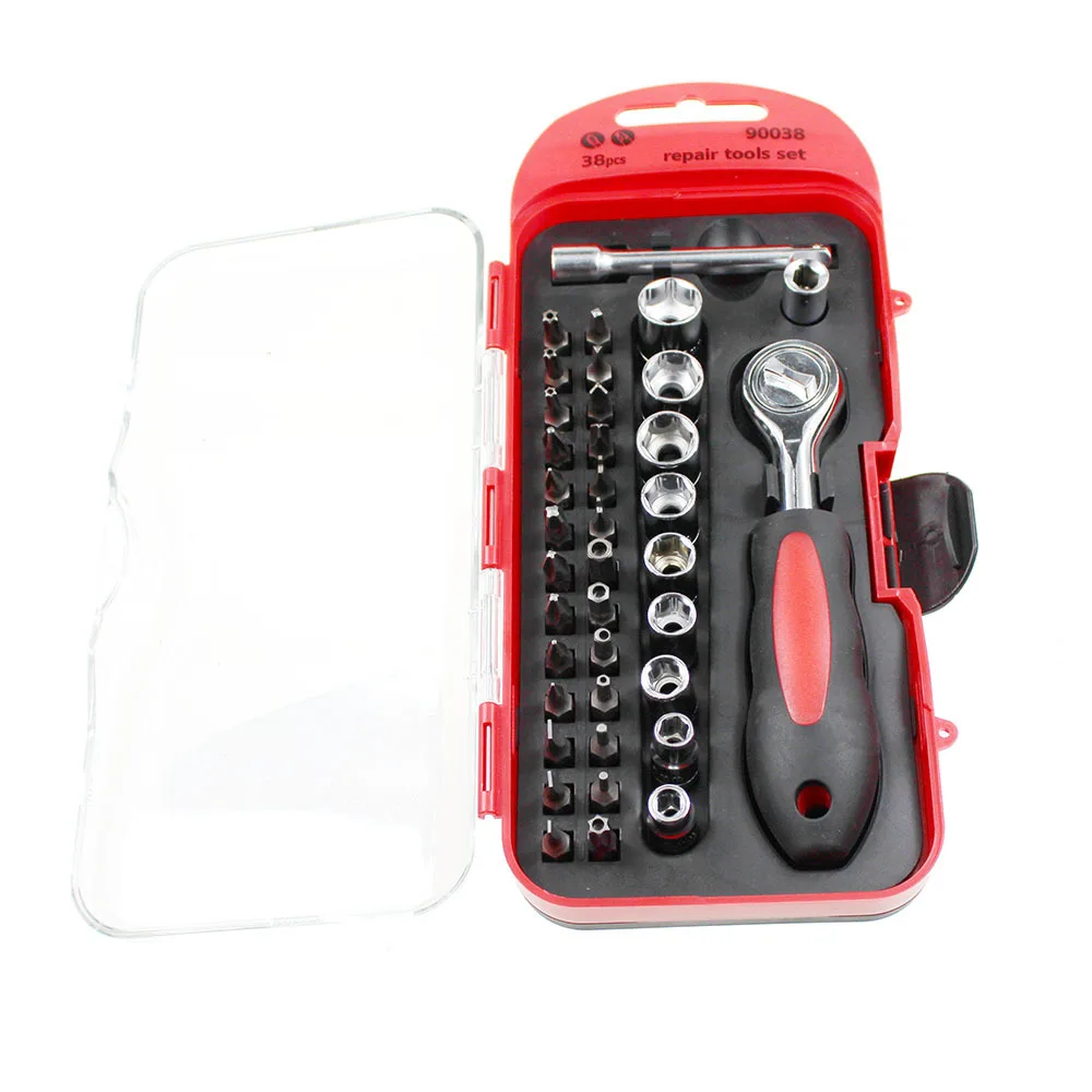 38Pcs CR V 1/4 "Ratchet Socket Wrench Set Screwdriver Set Kit For Home