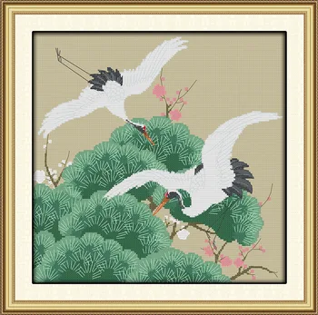 

White crane spreads wings Canvas DMC Counted Cross Stitch Kits printed Cross-stitch set Embroidery Needlework