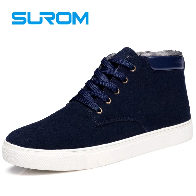 SUROM Men s Boots Winter Leather Casual Shoes 2017 New Warm Male Footwear Unisex Ankle Snow