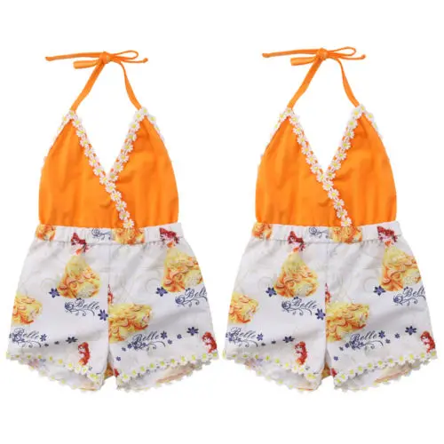 Летние детские комбинезоны для новорожденных, комбинезон с v-образным вырезом и цветочным принтом для маленьких девочек, летний пляжный костюм, летняя одежда