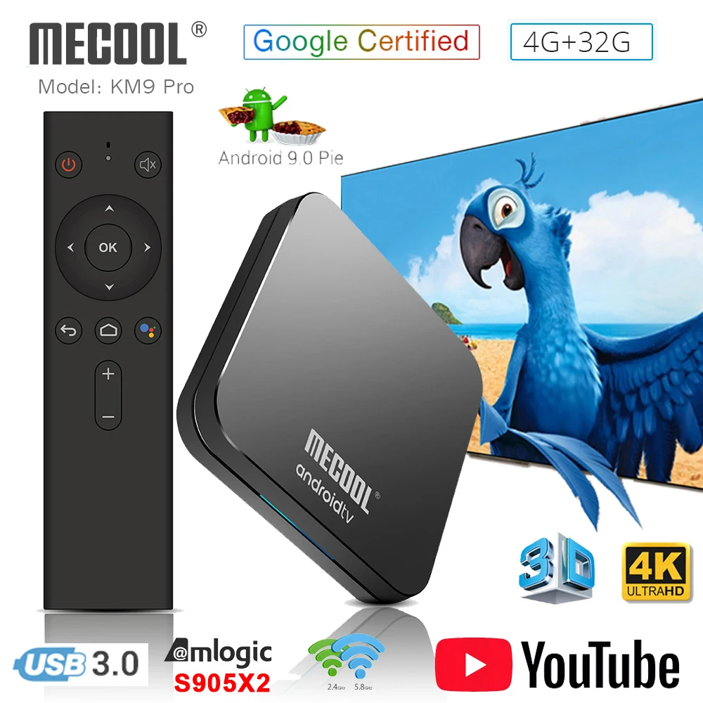 

MECOOL KM9 PRO Android 9.0 TV Box Amlogic S905X2 4G DDR4 32G ROM 4K Google Certified Android 9 ATV Smart TV Box Voice 5G Wifi