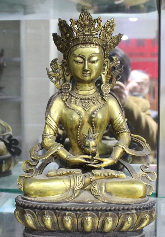 

008967 15" Tibetan Buddhism Bronze Gilt Amitayus longevity God Goddess Buddha Statue