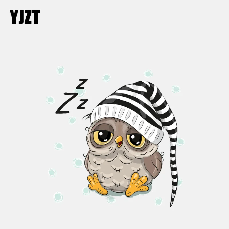 

YJZT 13.1CM*13.3CM Cartoon Owl With Hood Sleeping PVC Window Decoration Car Sticker 11-01260