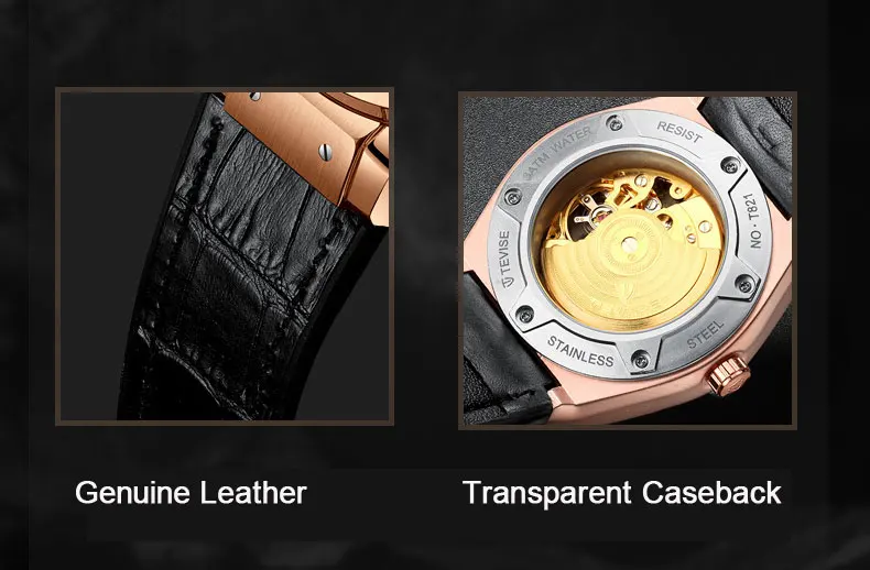 Tevise الرجال التلقائي ساعات آلية أعلى العلامة التجارية الفاخرة الرياضة الذاتي لف توربيون الذهب الرجال ووتش الذكور Relogio Masculino