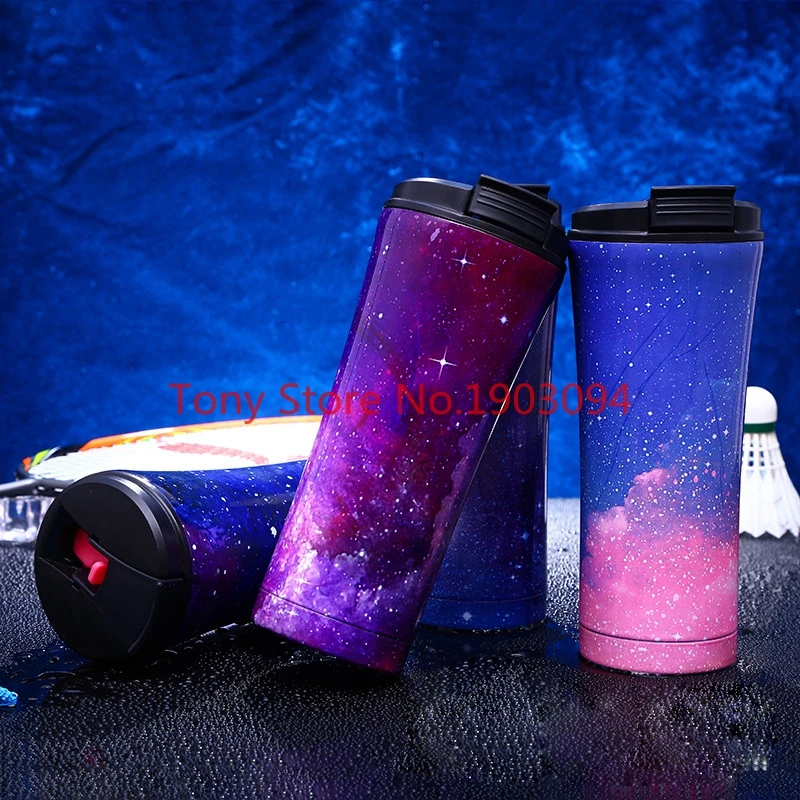 15PCS17oz/500 мл звёздное небо полосатые чашки двойными стенками Нержавеющая сталь вакуумной изоляцией кружка пива Стекло брызг чашки