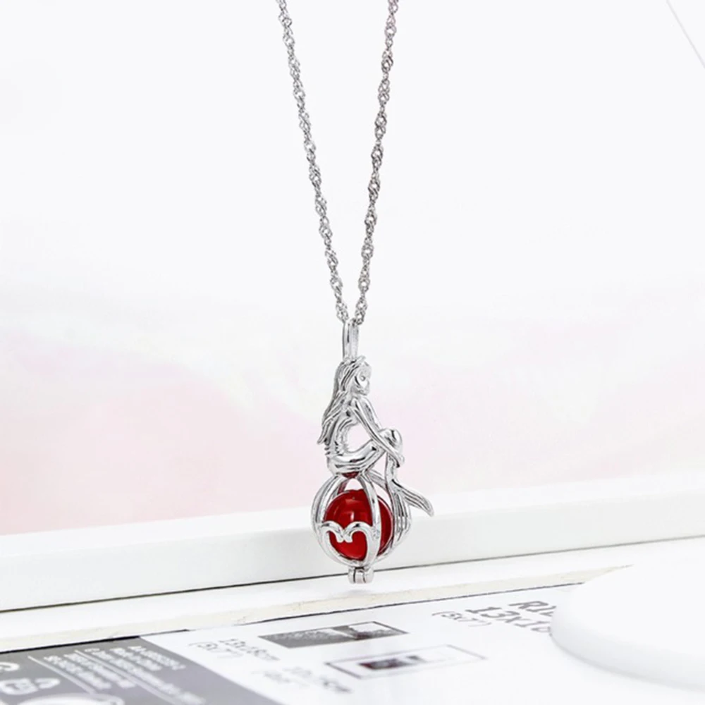 

Mermaid Sterling Silver Pearl Cage Pendant Woman Oyster Pearl Necklace Pendant Cage Jewelry Making Accessoy Without Bead