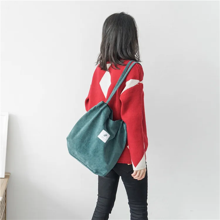 Сверхмощная женская сумка для покупок, сумка-тоут для девочек, Вельветовая Повседневная Дорожная сумка на плечо, женские школьные сумки для книг, портативная женская сумка - Цвет: green