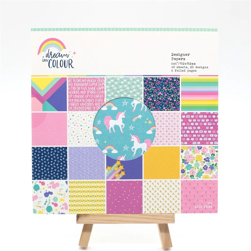 

ZFPARTY 40pcs 6" Single-side Printed unicorn pattern creative papercraft art paper handmade scrapbooking kit set books