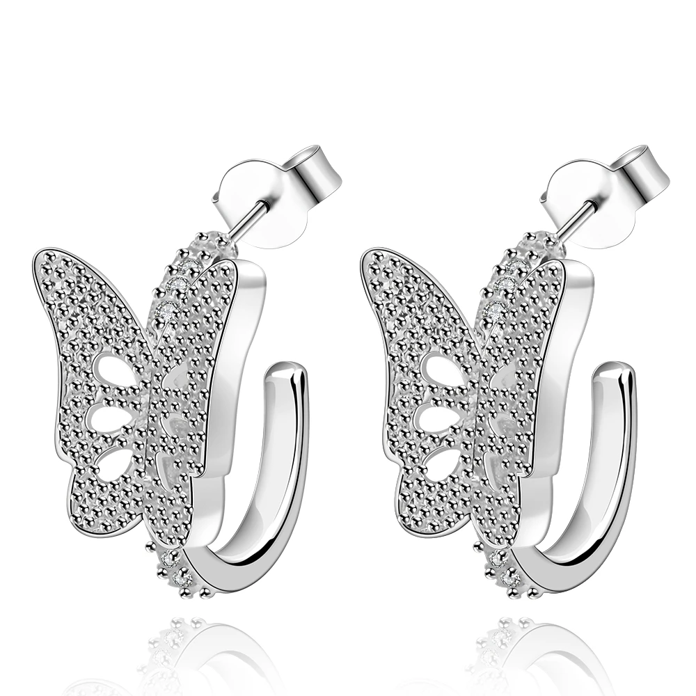 

trendy 925 sterling silver fashion jewelry loverly nice butterfly half round earring hoop for women promotion