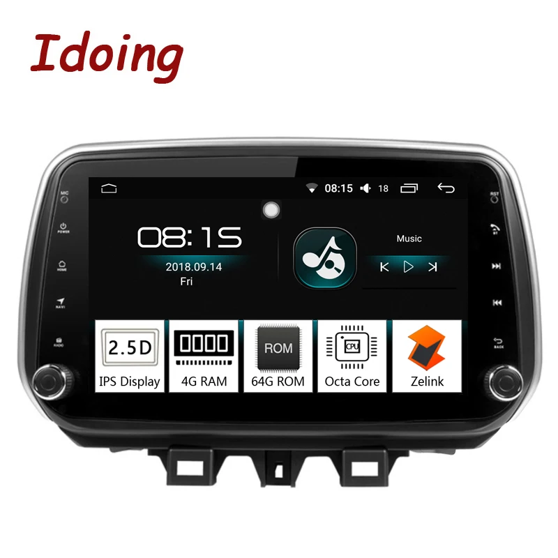 Clearance Idoing 10.2"4G+64G 2.5D IPS 8 Core Car Android8.0 Radio Player Fit Hyundai Tucson/ ix35 2018 Built-in GPS Navigation and GLONASS 1