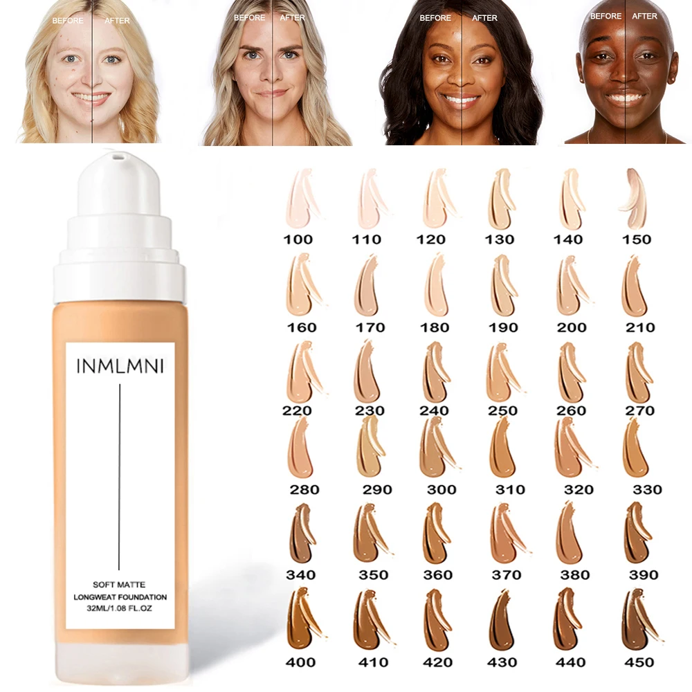 

Waterproof Long wear soft matte Foundation base makeup full coverage face Foundation Liquid concealer 32ml for oily and dry skin