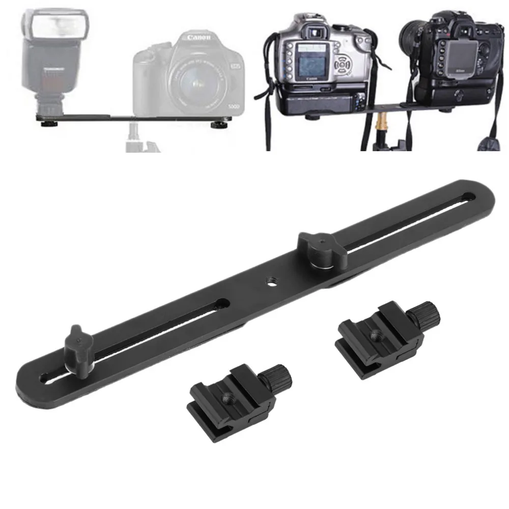 

3in1 Camera Flash Bracket Switcher Bar + 2PC Hot Shoe Adapter Used for Light Stand Tripod Metal Flash Holder with 1/4