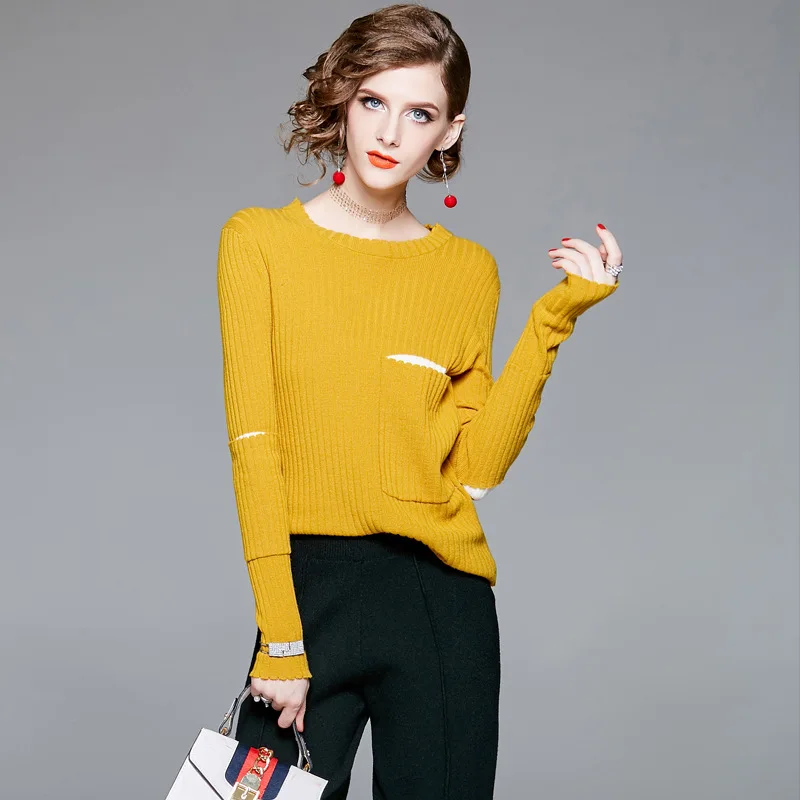 Solid long sleeve elastic knit wool basic sweater 2018 new women autumn pullover slim sweater