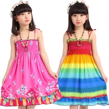 On Sale!!! Girls Dresses 2016 Girls Summer Seaside Holiday Camisole Dress Clothes Casual Cotton Girl Dress Stripe Beach Dresses