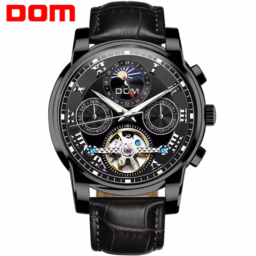 

DOM Men Mechanical Watch Luxury Brand Luminous Watches Waterproof Leather Men Multifunctional Watches Montre Homme M-75BL-1MH