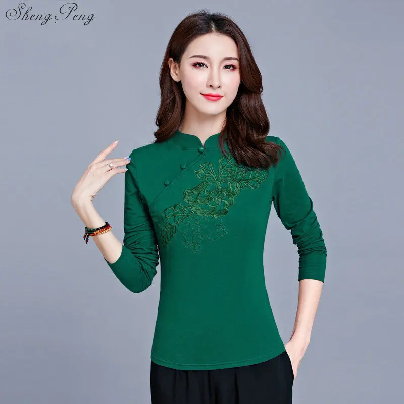Cheongsam top traditional chinese clothing women tops womens long sleeve tops V1135