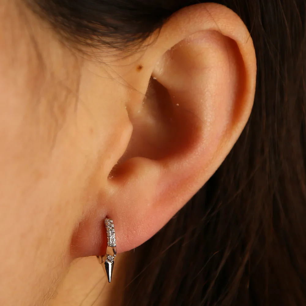 2018 three mini spike punk style women earring round cz hoop minimal delicate design Gold Filled wholesale high quality jewelry - Image 5