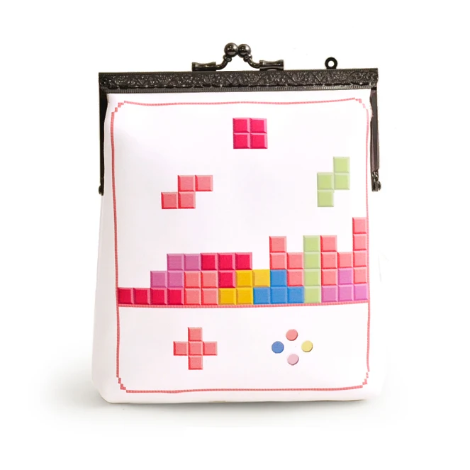 

2017 New Arrival Lolita Style Tetris Game Heart Shape Cartoon Color Chain Metal Frame Crossbody Women's Shoulder Tote Shell Bag