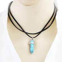  Fashion Necklaces Jewelry Bohemian leather rope crystal hexagonal natural stone necklace pendant013