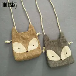 Monsisy 5 шт. лиса мешок для девочек Shoudler сумка льняная малыш портмоне и сумки для детей кошелек мультфильм для маленьких мальчиков сумка