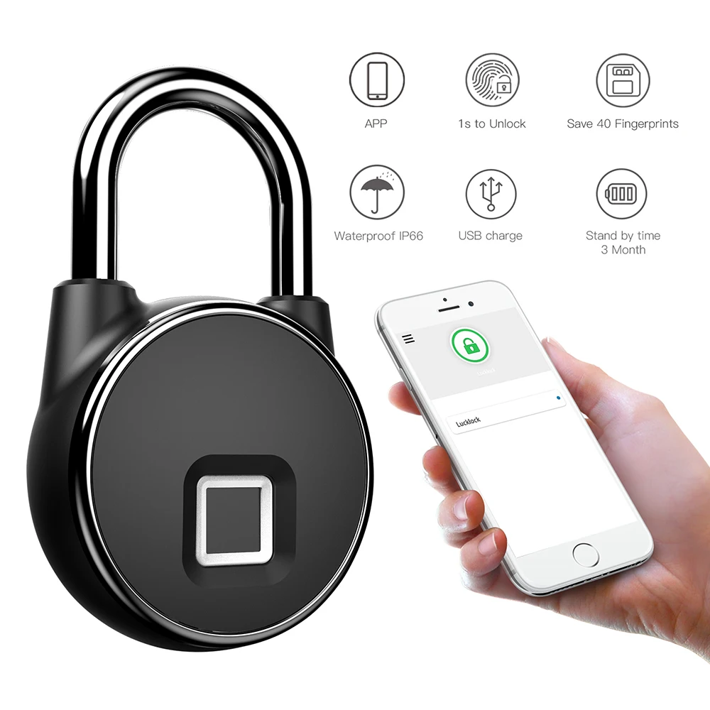 

Aimitek Fingerprint Padlock Bluetooth APP Smart Keyless Lock Waterproof Biometric Security Lock for Door Case Luggage Gym Bike