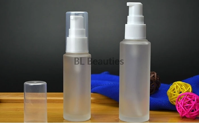 

30ML 50ML Clear Frosted Matte Glass Lotion Bottle With White Lotion Pump Cosmetic Empty Refillable Travel Bottle 100pcs/lot