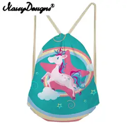 NOISYDESIGNS прекрасные сумки 3D печатных Дети Drawstring Рюкзак Школьные Shopper Единорог Mochila Infantil путешествия подарок; Новинка 2018 года;