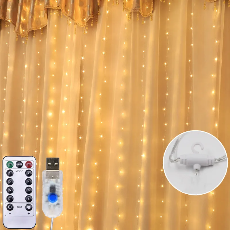 3x3 m 300 светодиодный сосулька огни строки USB с дистанционным Управление строка Феи огней гирлянда для свадьбы Праздничная занавеска садовый декор