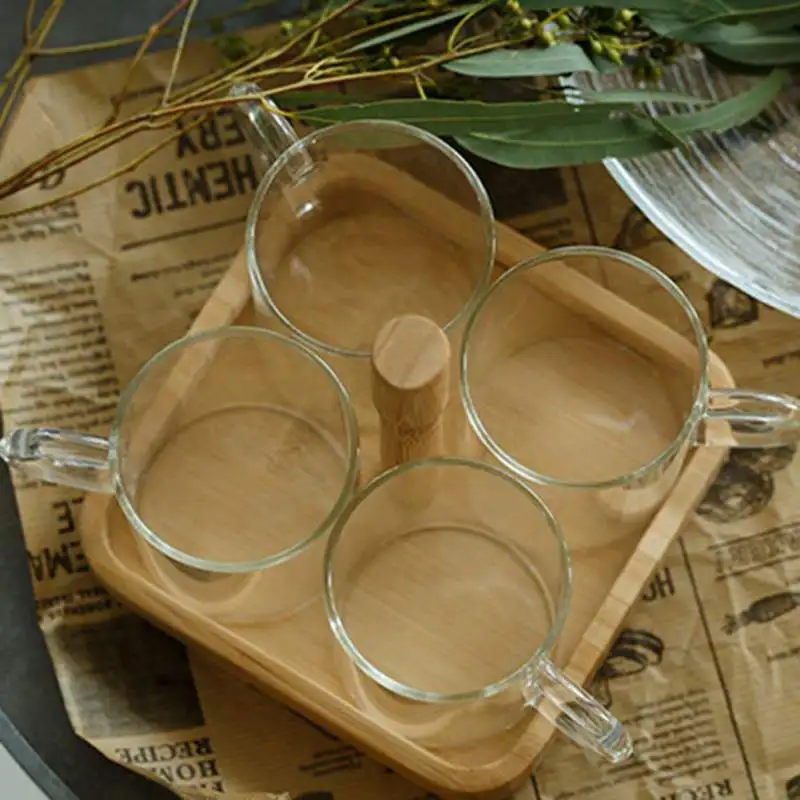 Боросиликатное стекло бамбуковый поднос держатель чашки безопасно для здоровья прочный простой дизайн мода показывает различные модные вкус чашки набор