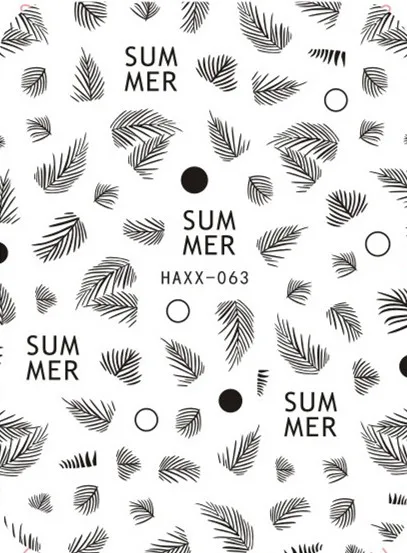Новейшая Haxx серия 63 64 65 3d наклейки для ногтей летние Наклейки С Рисунком Листьев DIY украшения ногтей советы - Цвет: black  63