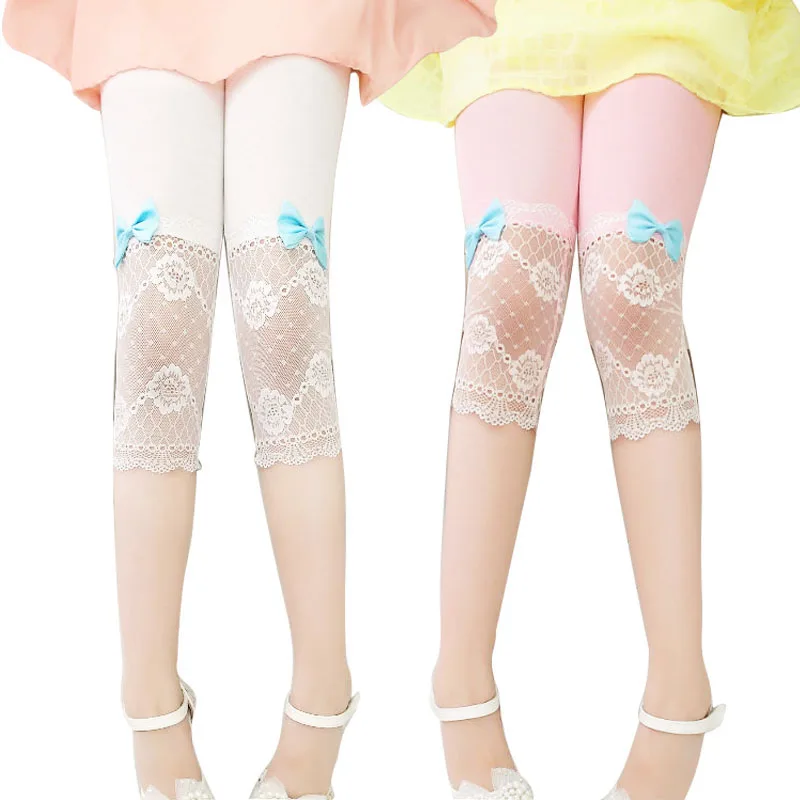 

Summer Girl Leggings for Kids Children Toddlers Teens Candy Color White Lace Princess Bow-knot Soft Pants Leggins Getry Leginsy