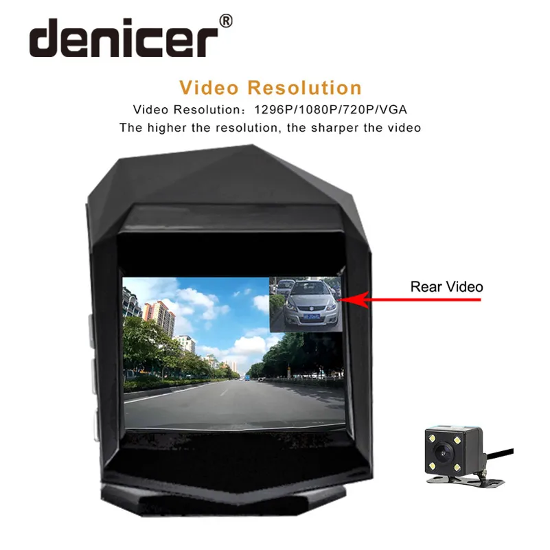 Denicer Full HD 1920x1080P двойной объектив Автомобильный видеорегистратор 2," экран видеорегистраторы 170 градусов широкоугольный Автомобильный видео откатка с камерой заднего вида