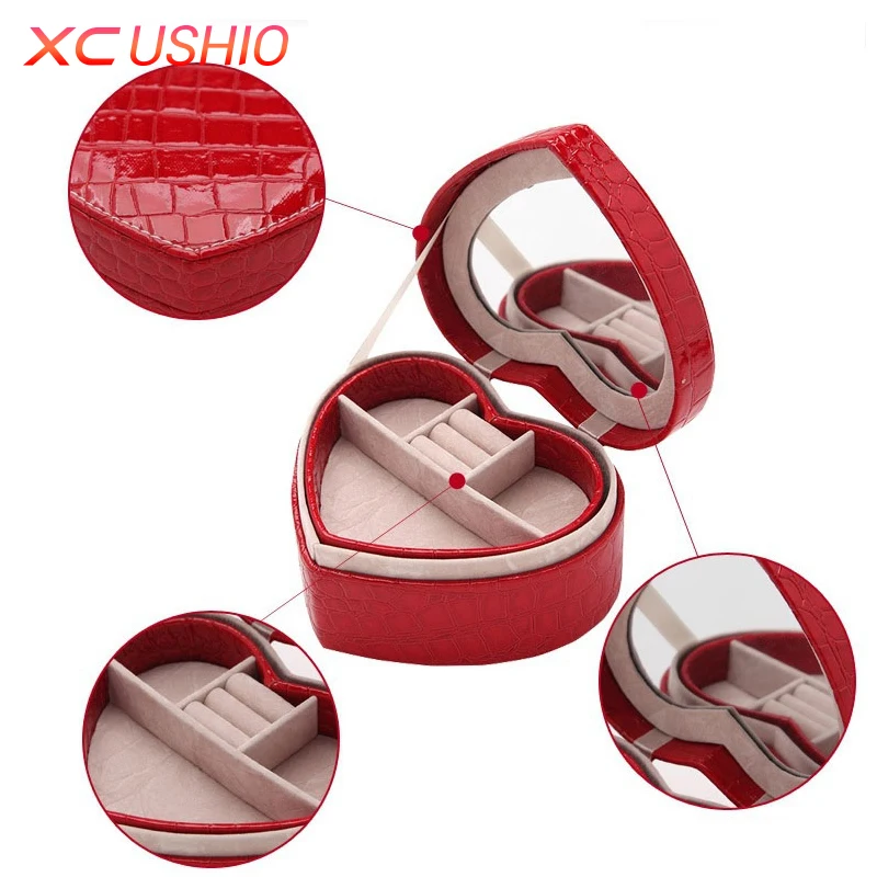 Heart Shape Jewelry Display Box Crocodile Pattern PU Leather Jewellery Storage Organizer Detachable Casket|jewellery storage|jewellery koreajewellery