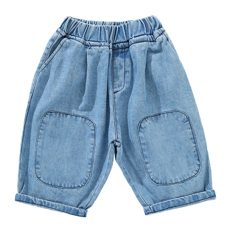 Новые летние детские штаны модные джинсовые шорты для мальчиков однотонные джинсы для мальчиков в Корейском стиле детские повседневные брюки короткие штаны - Цвет: Небесно-голубой