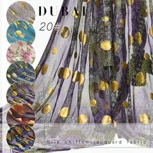 Дубай дизайн Новая мода Роскошная Золотая пряжа выгорания жаккард печатных Шелковый шифон ткани HLC140