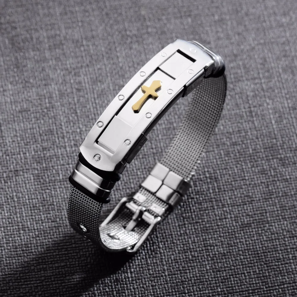 

Fashion Men Bracelet Religious Jewelry Gold Color Christian Cross Bracelets For Man Trendy Male Adjustable Bracelet Bangles Boy