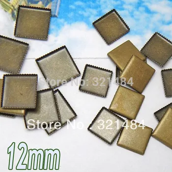 

1000pcs Antique brass/bronze can fit 12mm square cabochon setting teeth edge PENDANT BASE BLANK TRAY BEZEL