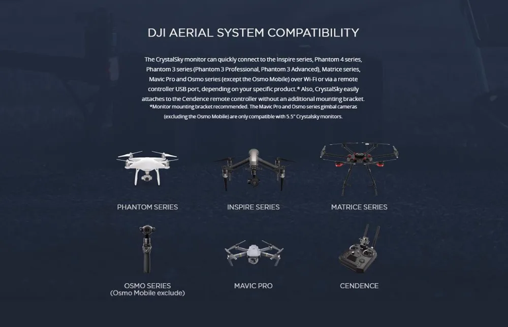 DJI CrystalSky 5,5 дюйма высокой яркости и 7,85 дюйма высокой/ультра яркости монитор для Inspire 2& Mavic Pro& Phantom 4 Pro