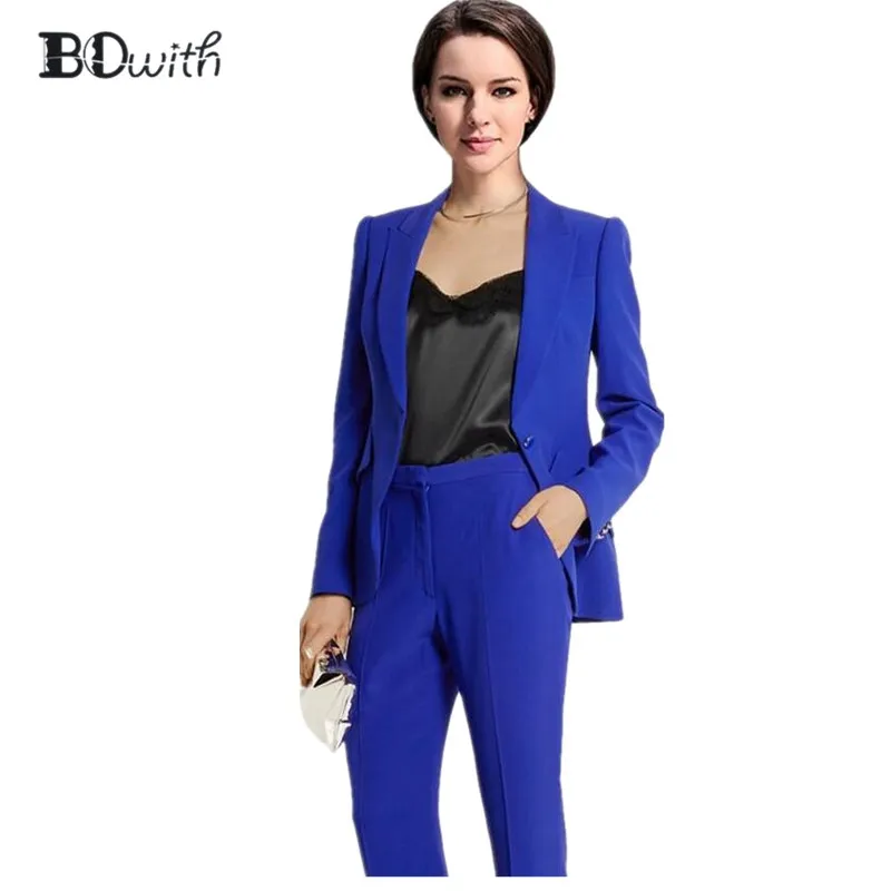Royal Blue Women Pant Suit Formal Ladies Business Suits Office Work