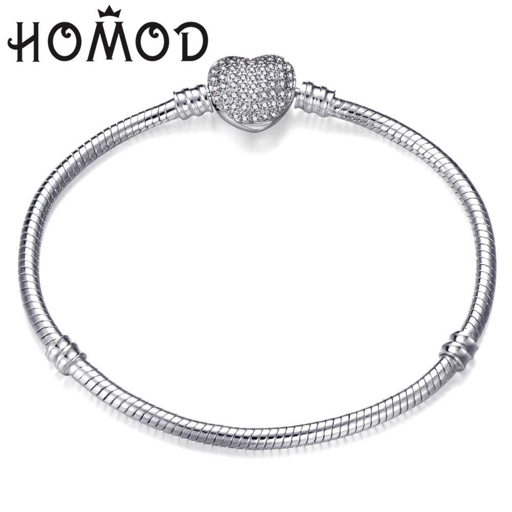 

High Quality Retro Silver Color CZ Zircon Snake Chain Brand Bracelet Fits European Charm Bracelet for Women DIY Jewelry Making